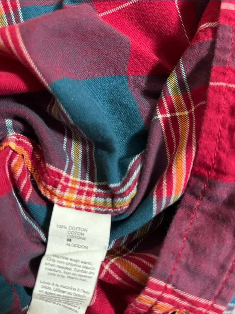 GAP Red Plaid Button-Down Shirt with Tan Corduroy Collar